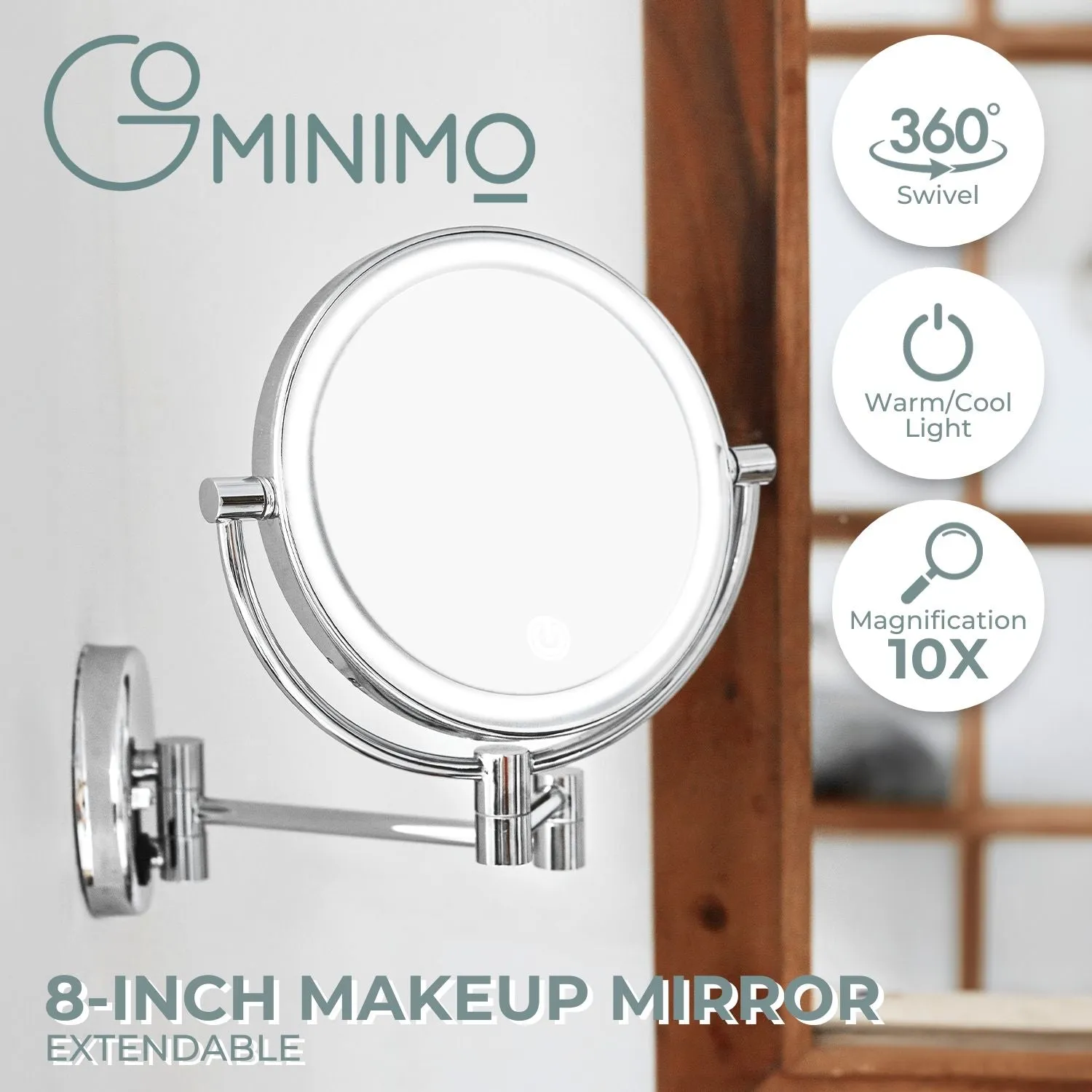 10x Magnifying LED Double-Sided Makeup Mirror, 8" Silver - GOMINIMO