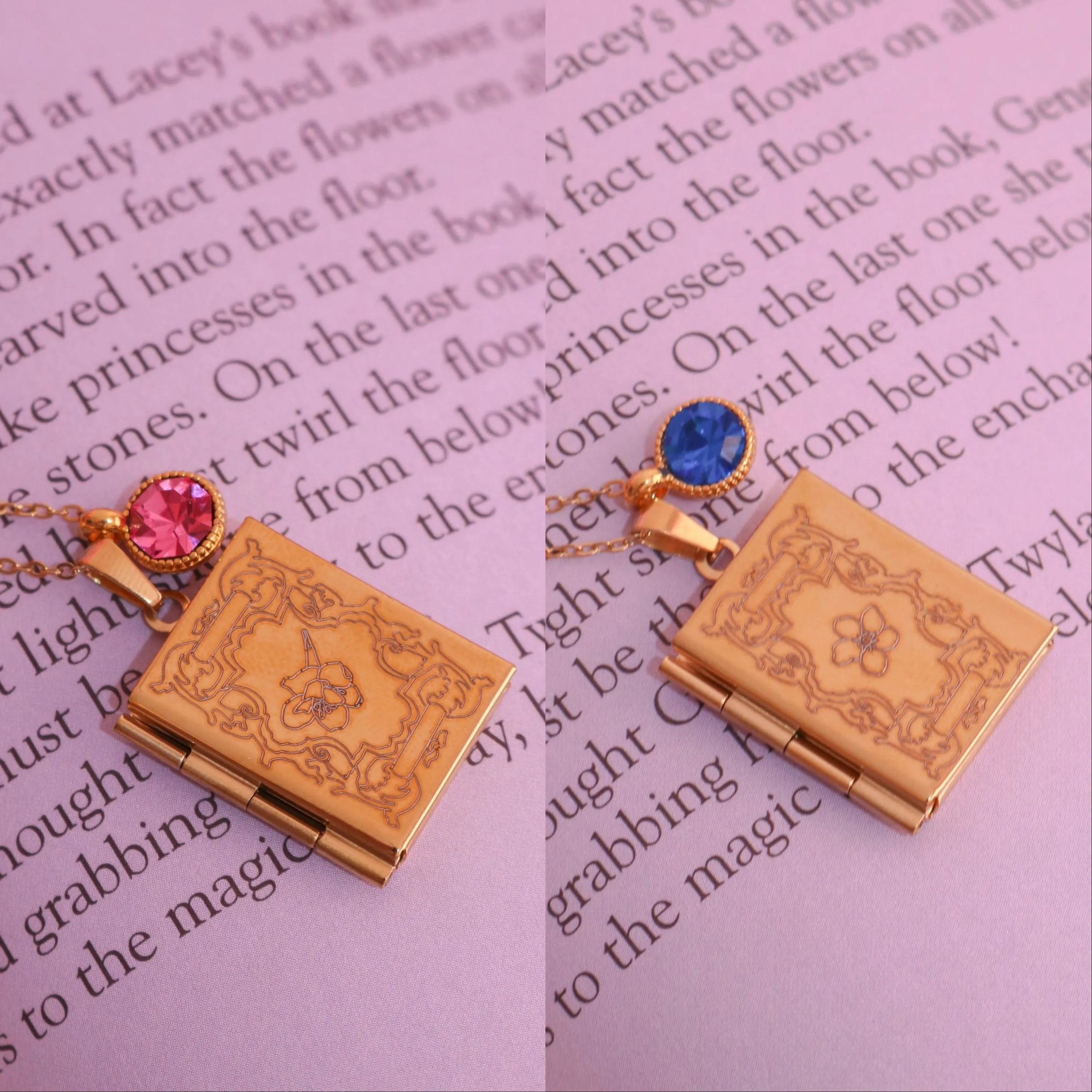 12 Princesses Birth Flower Book Necklace, Stainless Steel Necklace
