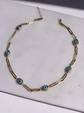 6 Evil Eyes Necklace, 925 Sterling Silver