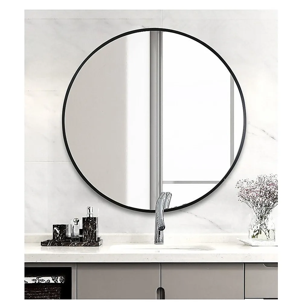 60cm Round Black Wall Mirror, Silver-Plated Glass by Della Francesca
