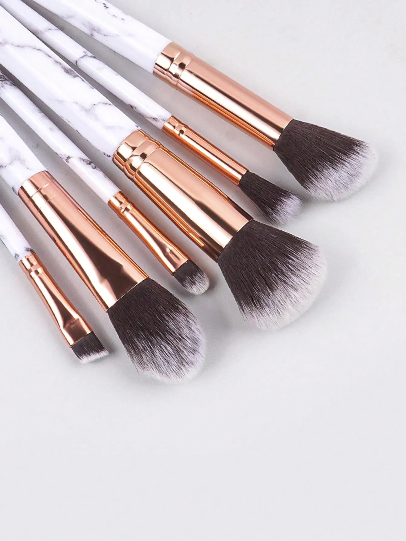 6pcs Gray Marble Makeup Brush Set - Face Contouring, Blush, Precision Eye Shadow, Multi-Functional Brushes