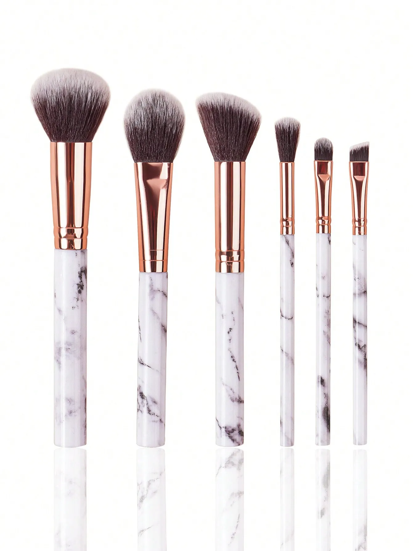 6pcs Gray Marble Makeup Brush Set - Face Contouring, Blush, Precision Eye Shadow, Multi-Functional Brushes