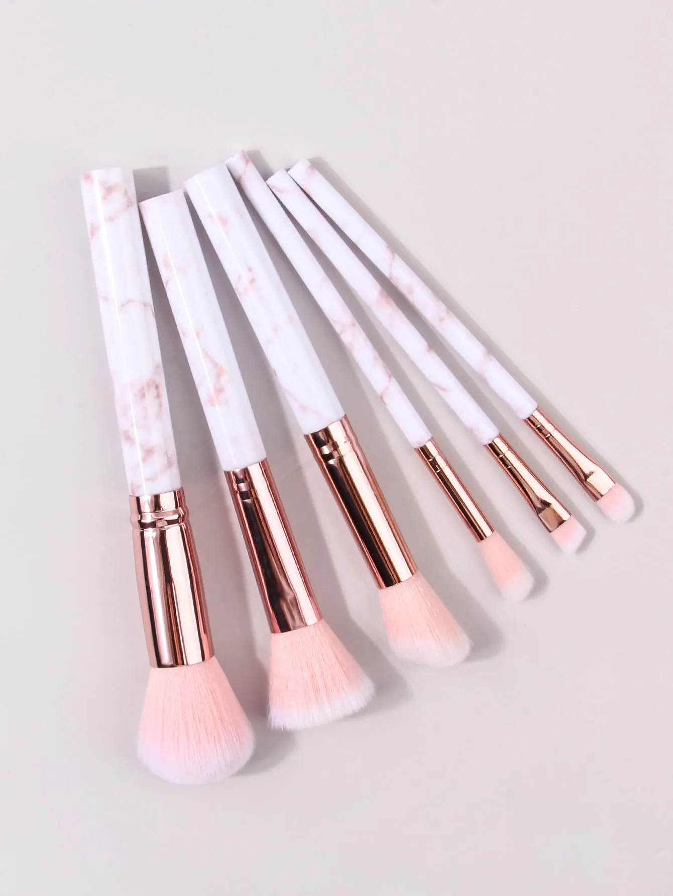 6pcs Gray Marble Makeup Brush Set - Face Contouring, Blush, Precision Eye Shadow, Multi-Functional Brushes