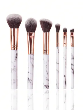 6pcs Gray Marble Makeup Brush Set - Face Contouring, Blush, Precision Eye Shadow, Multi-Functional Brushes