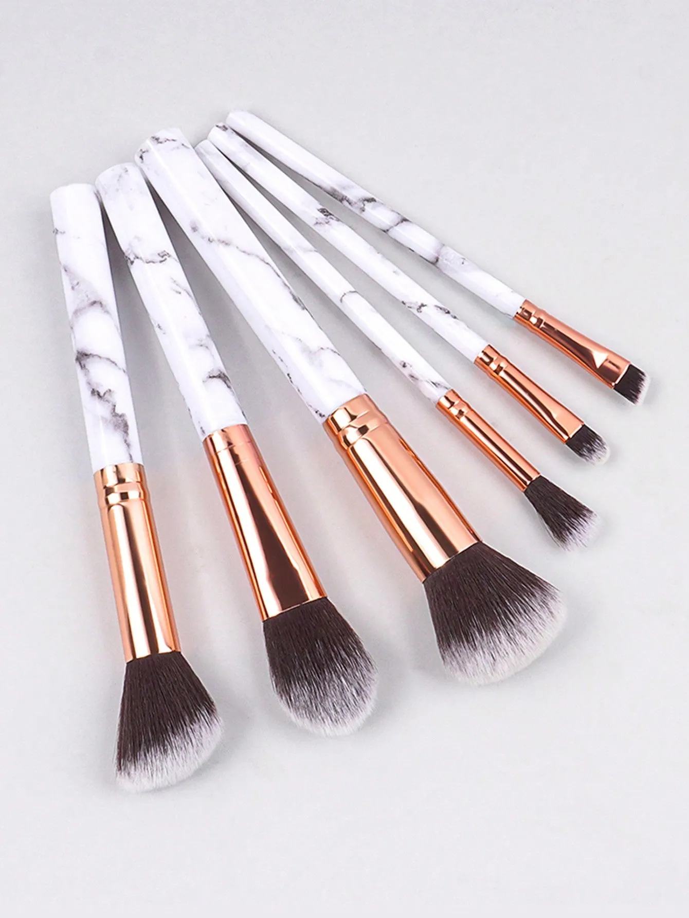 6pcs Gray Marble Makeup Brush Set - Face Contouring, Blush, Precision Eye Shadow, Multi-Functional Brushes