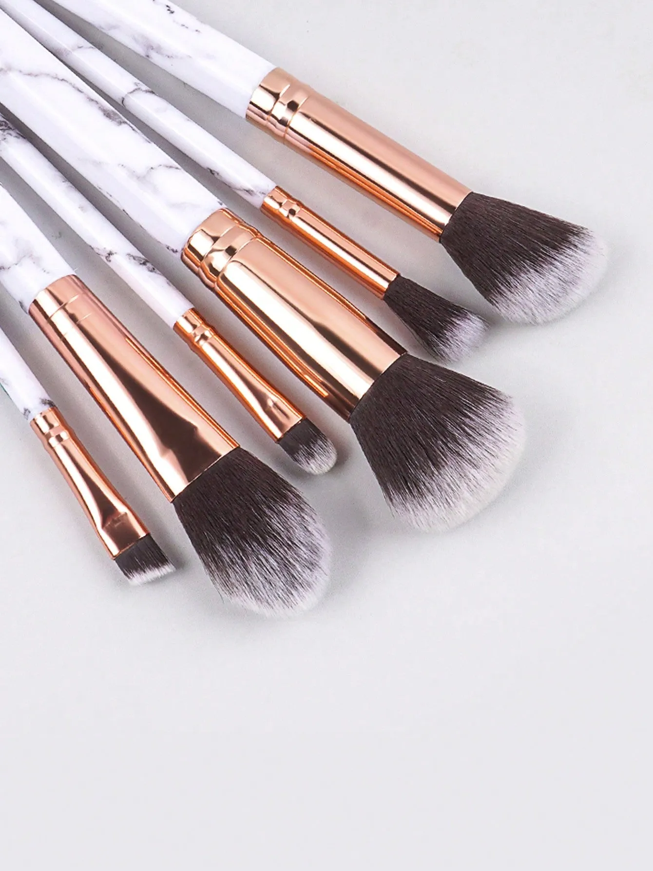6pcs Gray Marble Makeup Brush Set - Face Contouring, Blush, Precision Eye Shadow, Multi-Functional Brushes