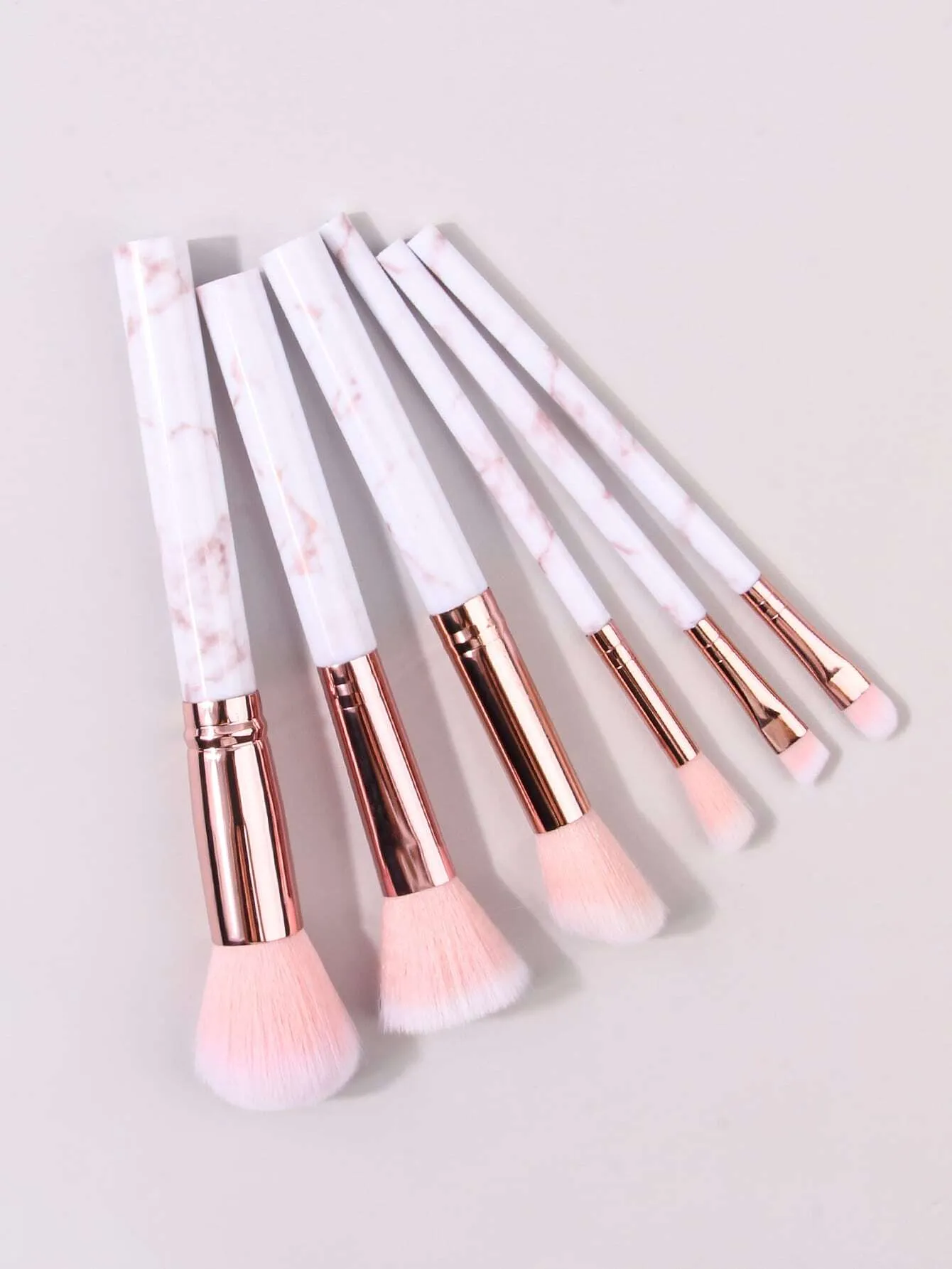 6pcs Gray Marble Makeup Brush Set - Face Contouring, Blush, Precision Eye Shadow, Multi-Functional Brushes