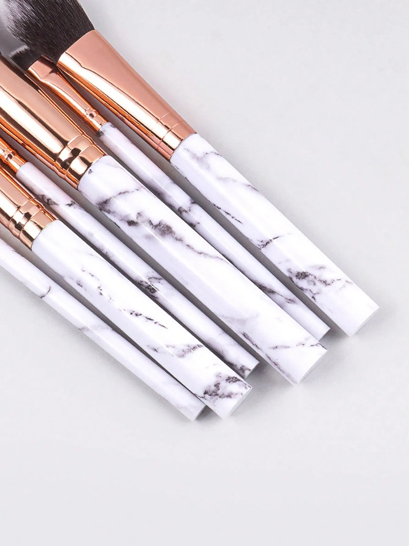 6pcs Gray Marble Makeup Brush Set - Face Contouring, Blush, Precision Eye Shadow, Multi-Functional Brushes