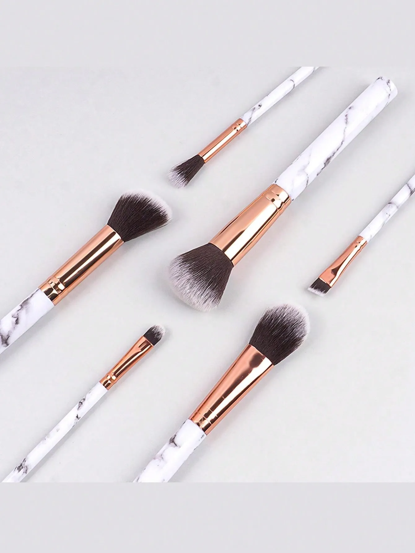 6pcs Gray Marble Makeup Brush Set - Face Contouring, Blush, Precision Eye Shadow, Multi-Functional Brushes