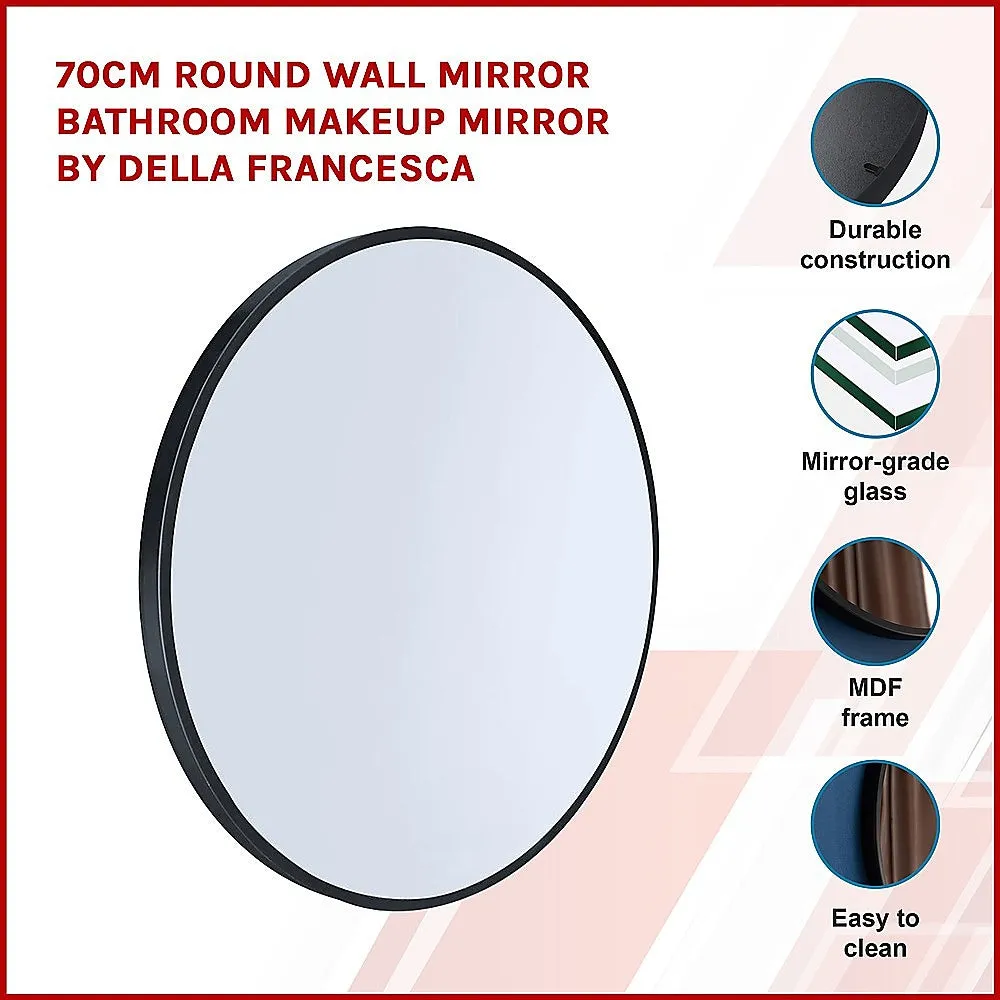 70cm Black Round Wall Makeup Mirror, 4-Layer Silver-Plated