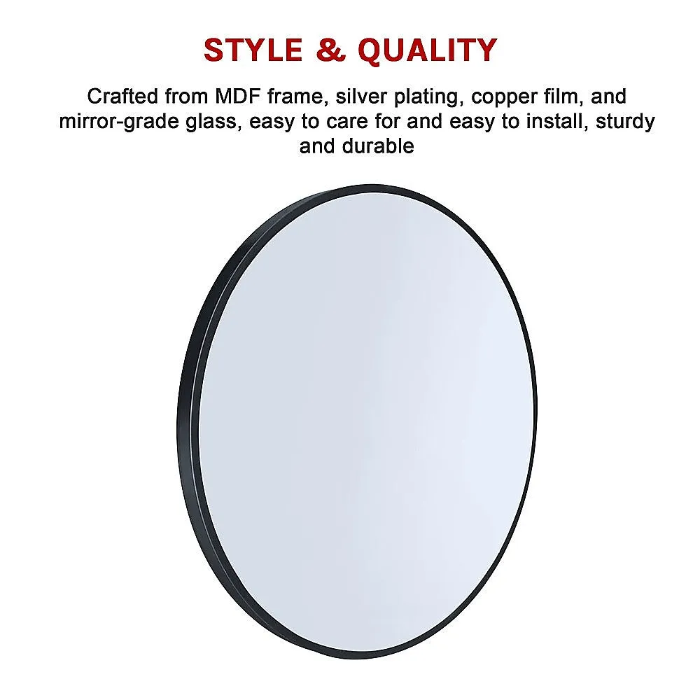 70cm Black Round Wall Makeup Mirror, 4-Layer Silver-Plated