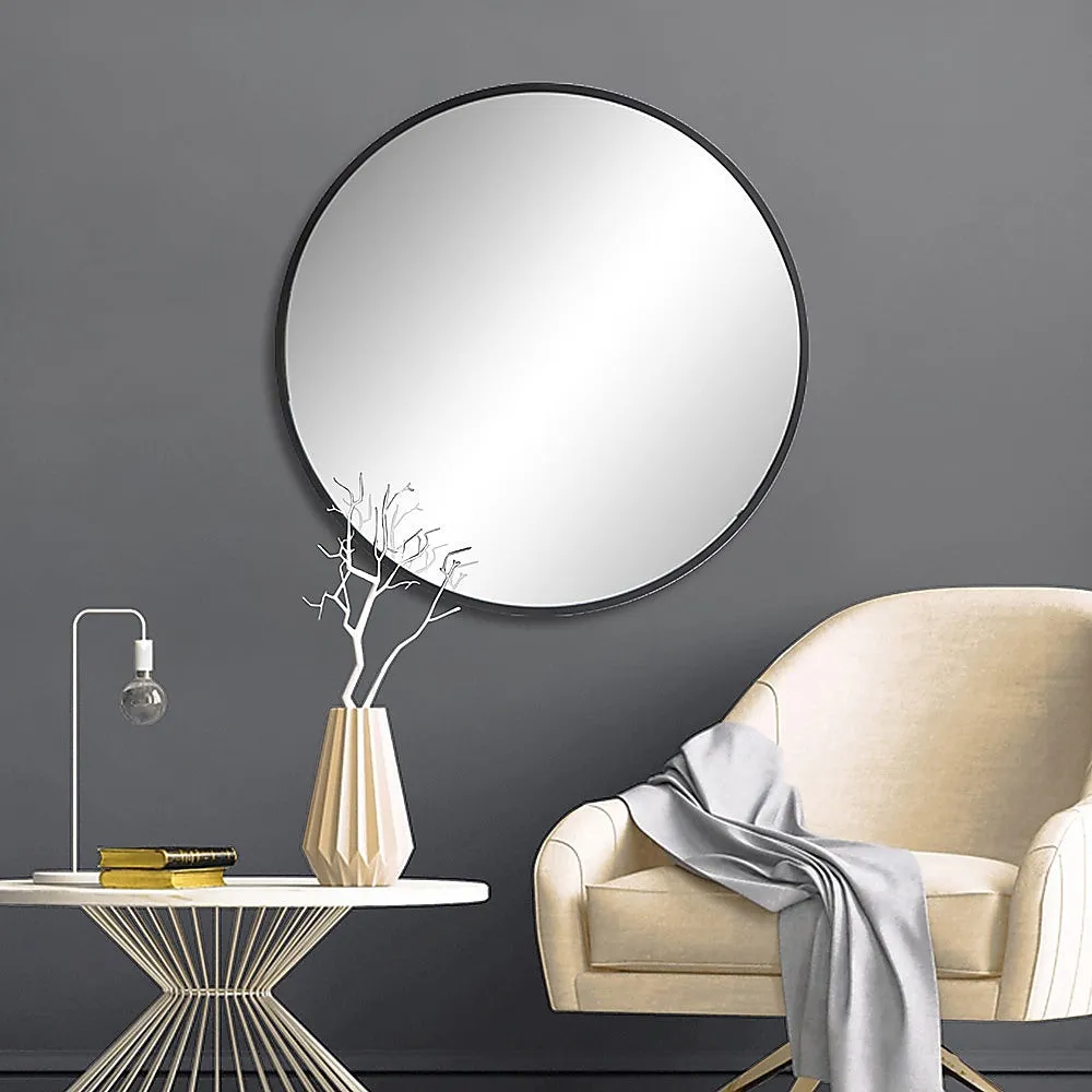 70cm Black Round Wall Makeup Mirror, 4-Layer Silver-Plated