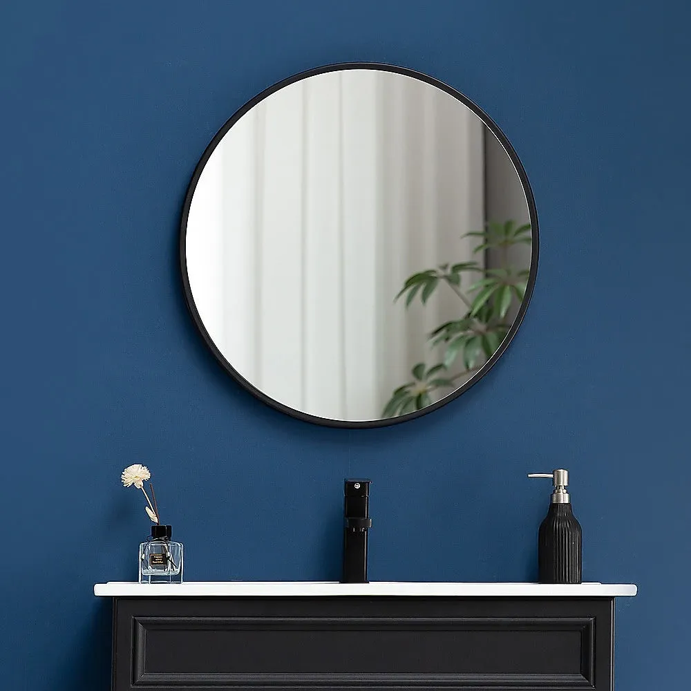 70cm Black Round Wall Makeup Mirror, 4-Layer Silver-Plated