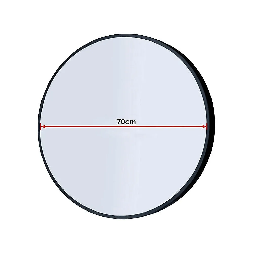 70cm Black Round Wall Makeup Mirror, 4-Layer Silver-Plated