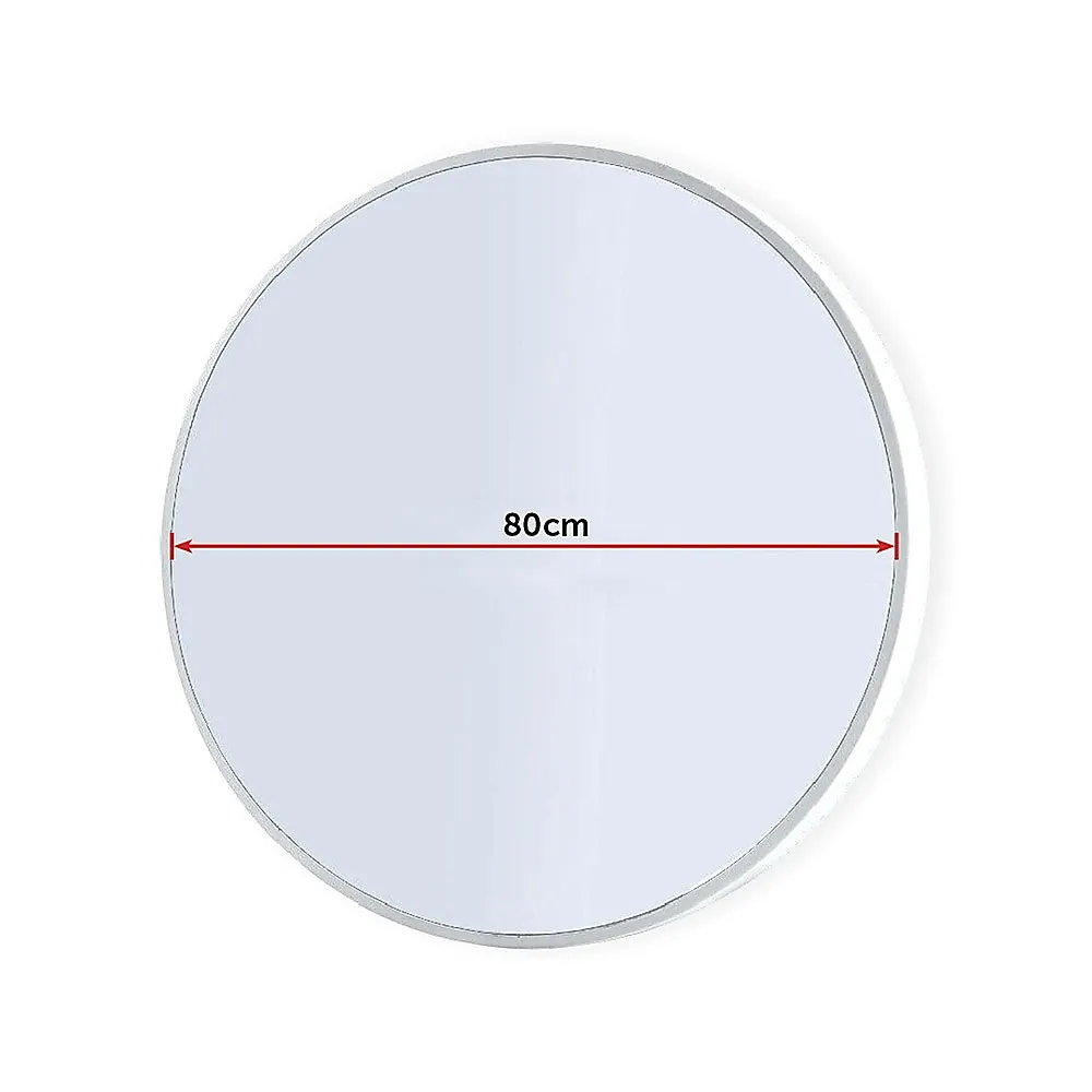 80cm Round Silver-Plated Wall Mirror, White Frame, Della Francesca