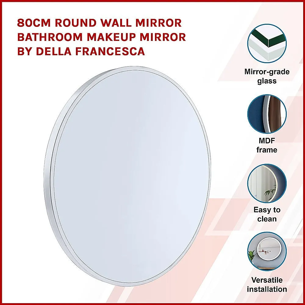 80cm Round Silver-Plated Wall Mirror, White Frame, Della Francesca