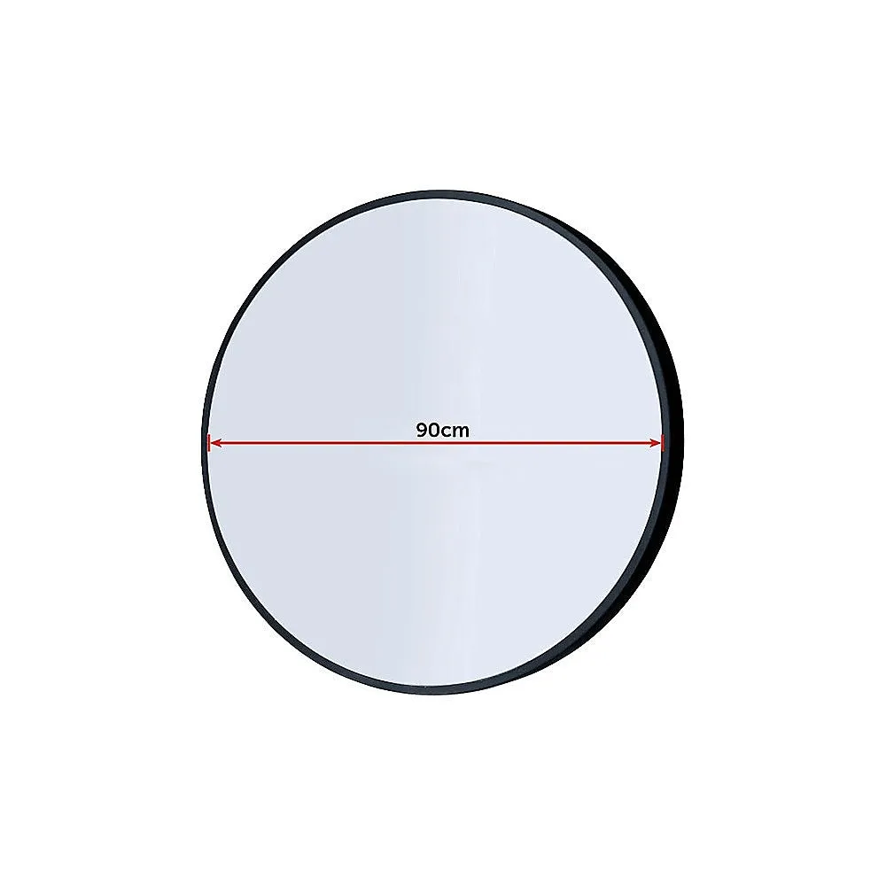 90cm Round Black Frame Wall Mirror, 4-Layer Silver Plating