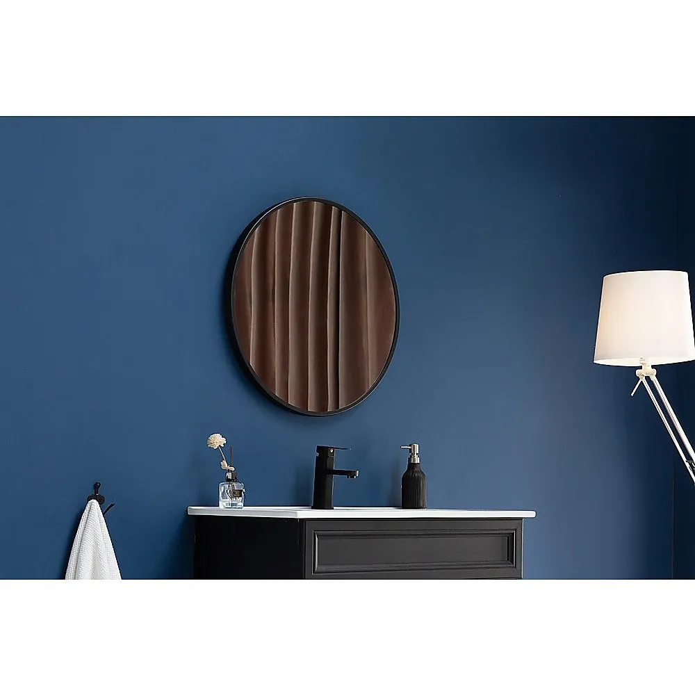 90cm Round Black Frame Wall Mirror, 4-Layer Silver Plating