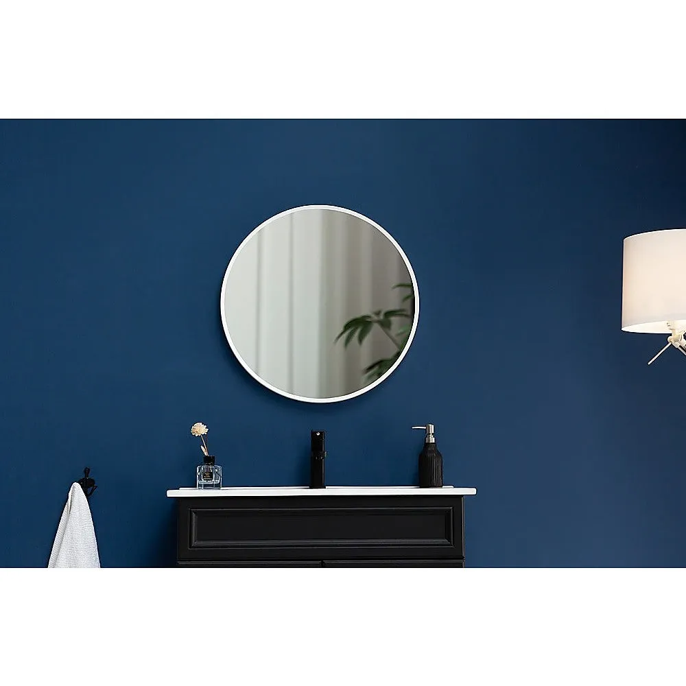 90cm Round White Wall Mirror, High Clarity, Contemporary - Della Francesca