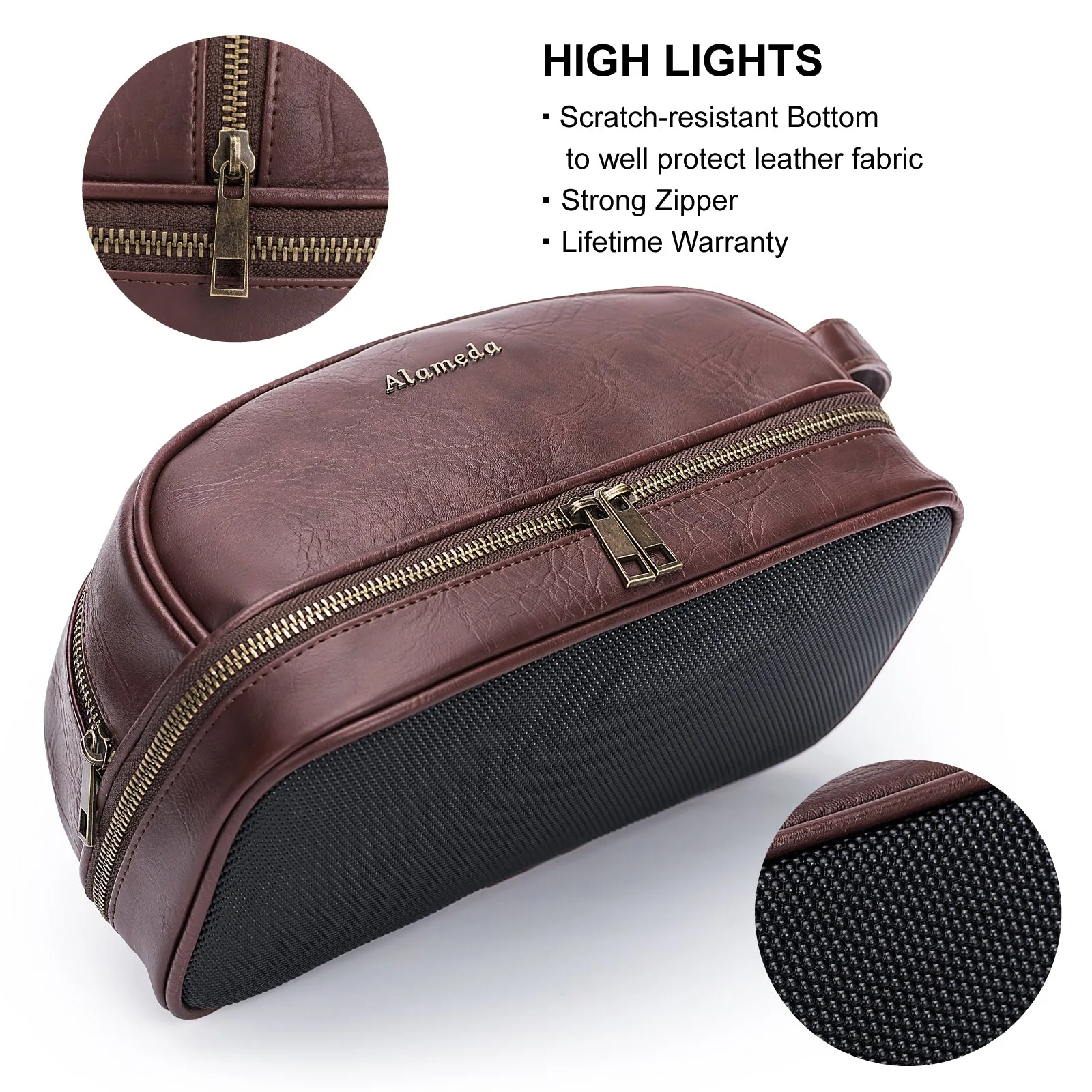 Alameda Toiletry Bag for Men, PU Leather Travel Organizer Shaving Bag Water-resistant Dopp Kit for Toiletries Accessories Black