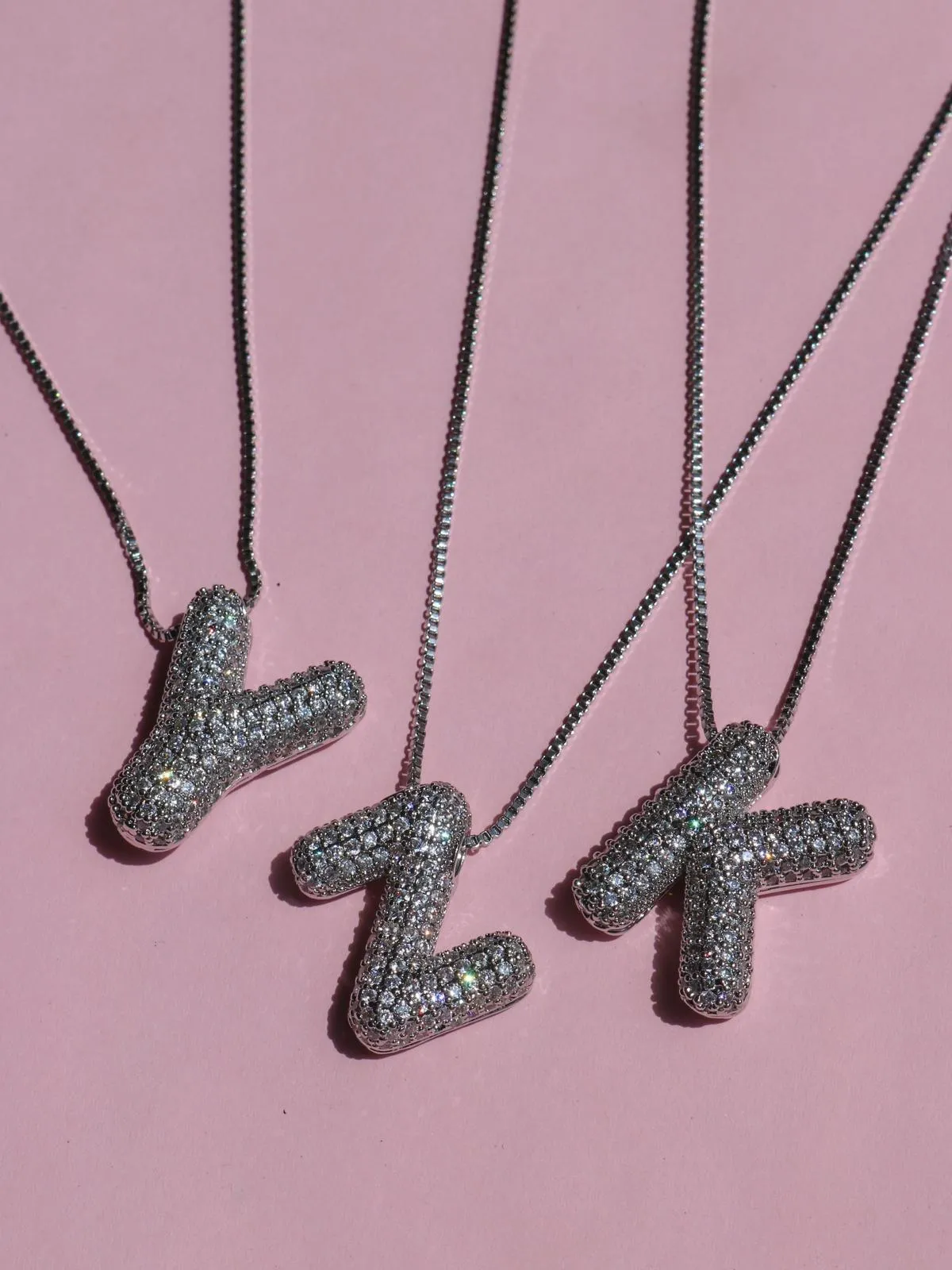 Balloon Letter with Zirconia Stones Steel Necklace