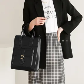 Black Large Laptop Briefcase Leather Backpack