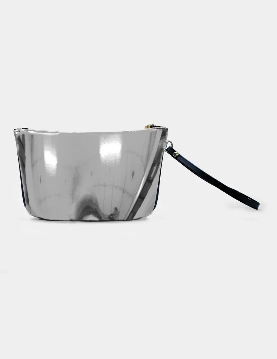 Bow Checks Silver Black Cosmetics Makeup Pouch | Modern Myth