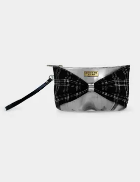 Bow Checks Silver Black Cosmetics Makeup Pouch | Modern Myth