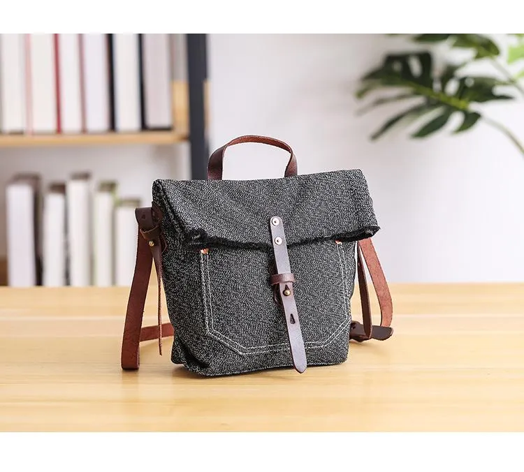Canvas Mens Womens Small Side Bag Black Handbag Shoulder Bag Messenger Bag for Men