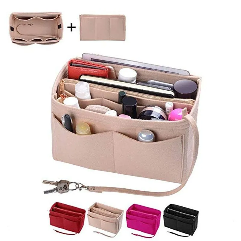 Cosmetic Bags Felt Cloth Handbag Organizer Insert Bag Travel Inner Purse Portable Make up Organizer Fits Speedy Neverfull