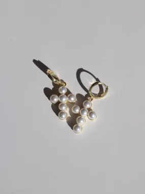 Cross with Pearls Earrings, 925 Sterling Silver
