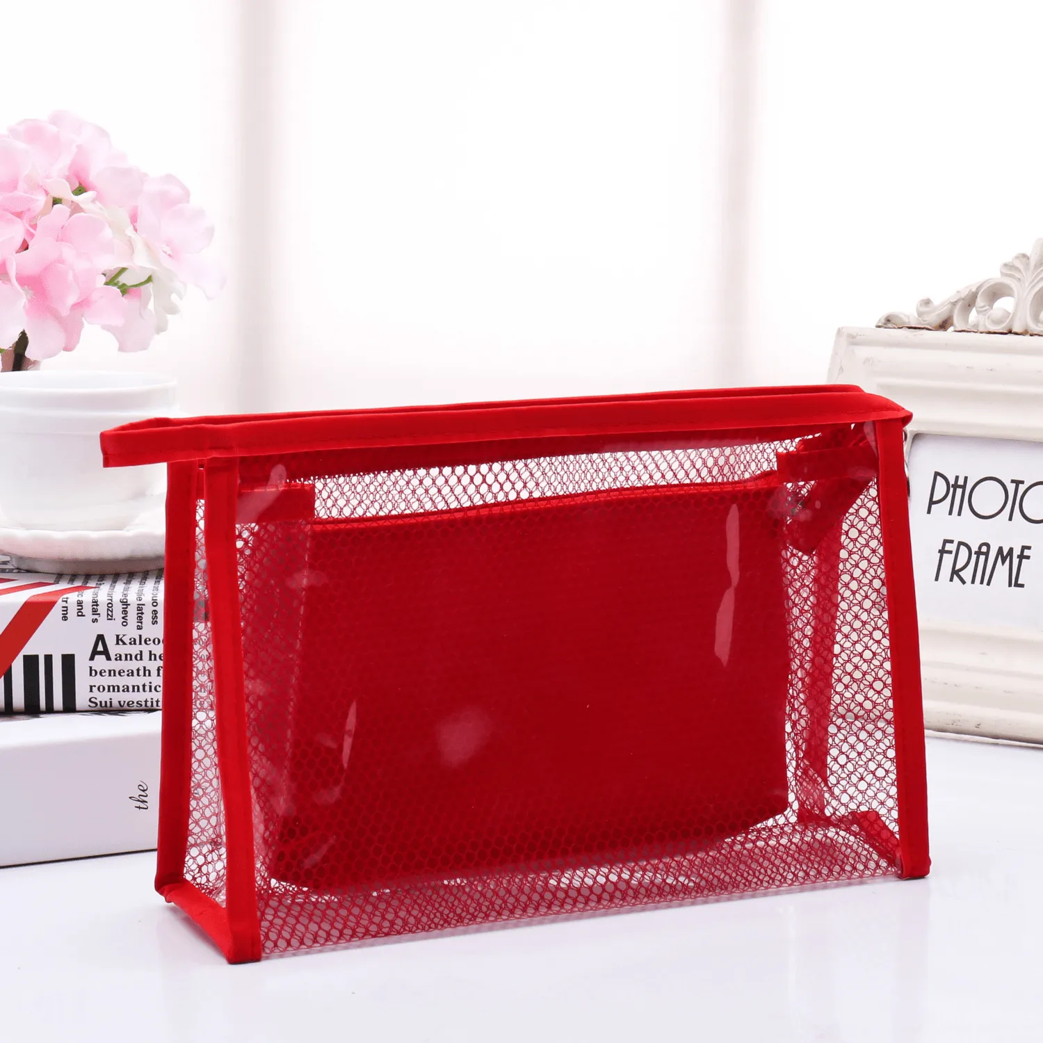 Honana BX-112 Waterproof PVC Cosmetic Bags Two-Piece Suit Net Travel Makeup Transparent Bag