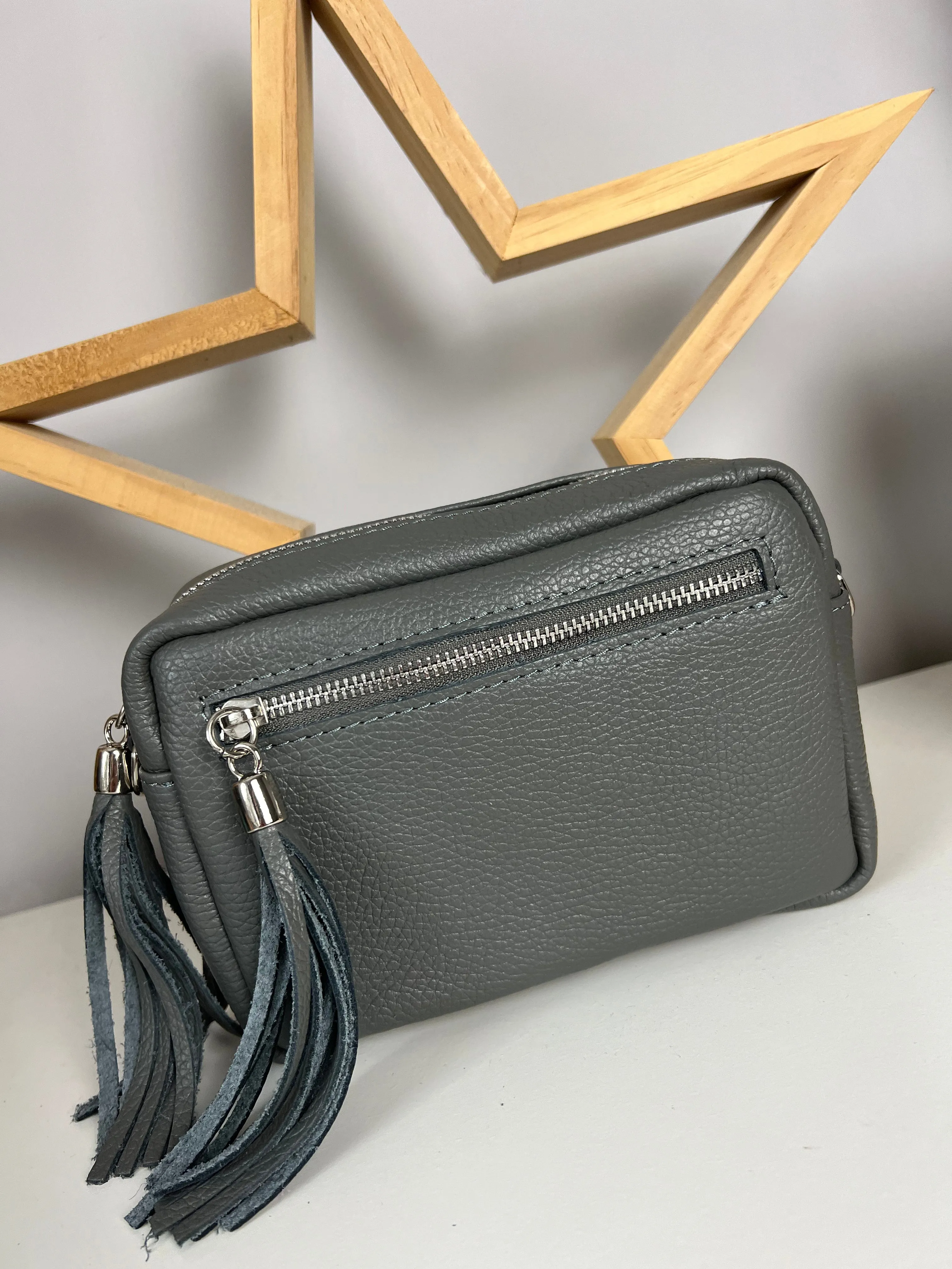 Leather Camera Bag - Dark Grey