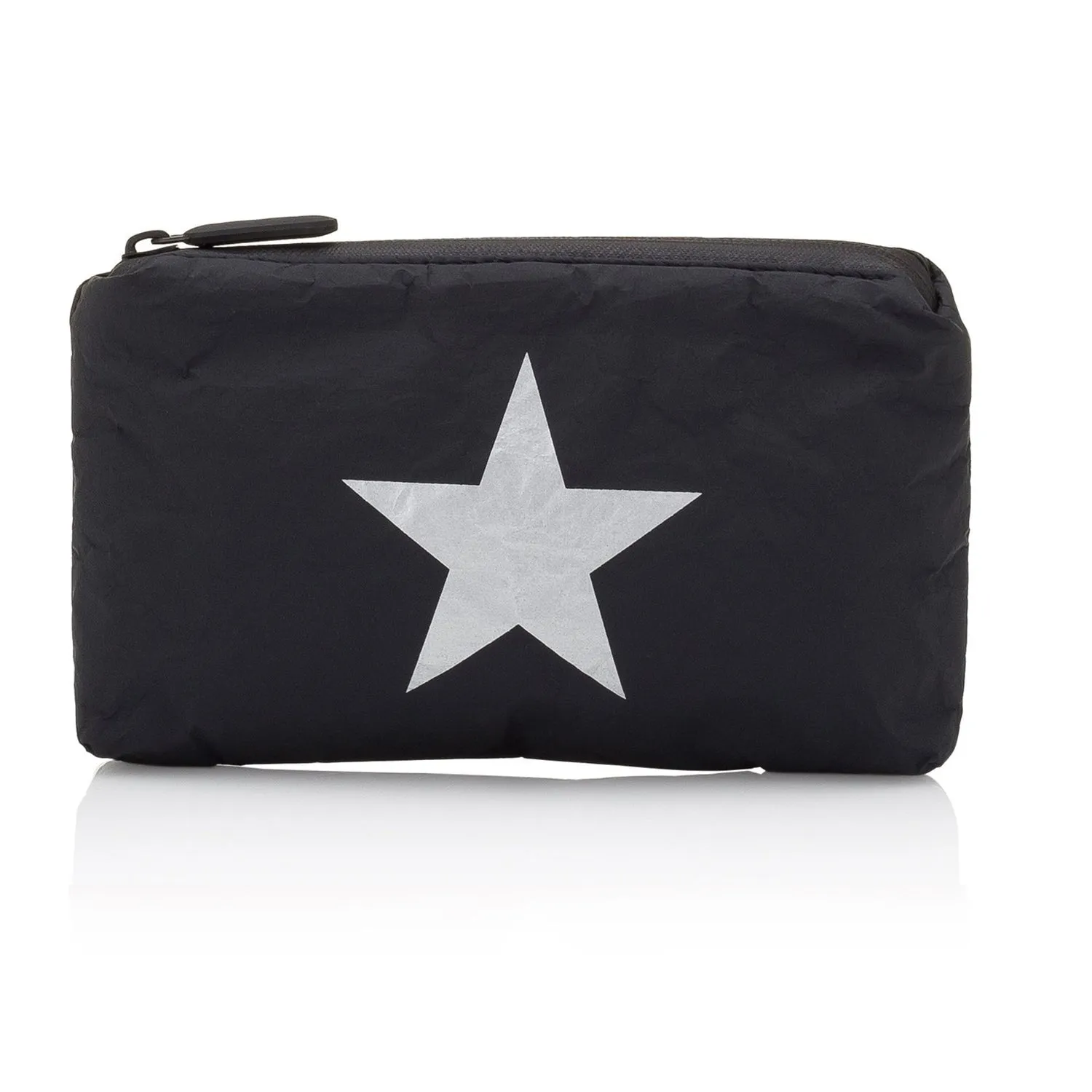 Mini Padded Zipper Pack in Black with Silver Star