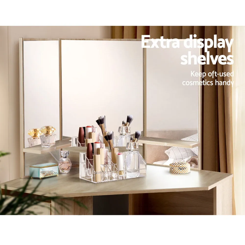 Oak Dressing Table Set w/ 5 Drawers, Stool & Mirror Artiss