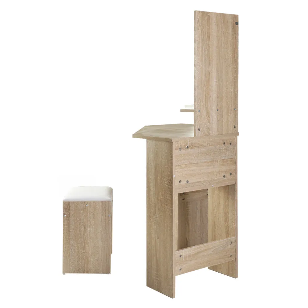 Oak Dressing Table Set w/ 5 Drawers, Stool & Mirror Artiss