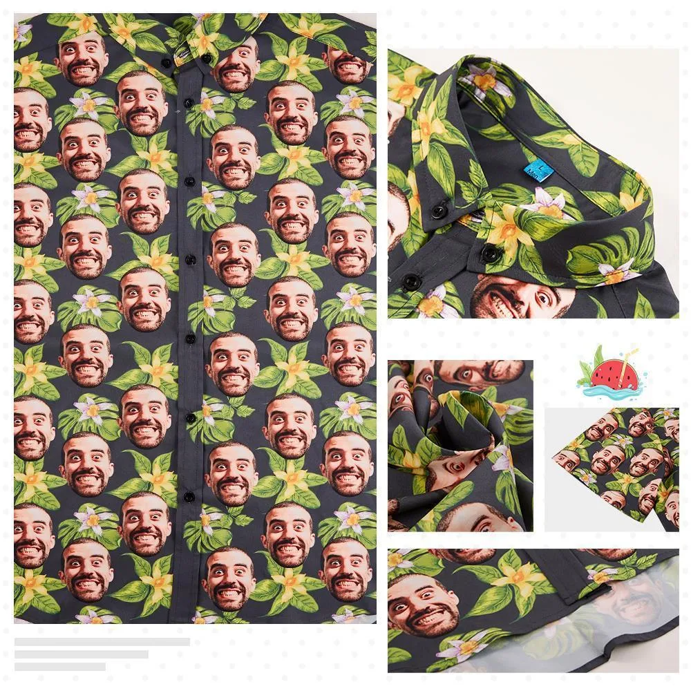 Personalised Face Hawaiian Shirt Vacation Style Pink Flamingo All Over Print