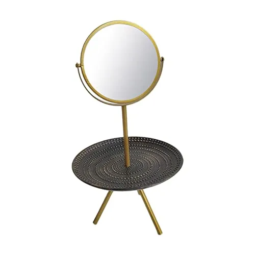 Pinakine Tabletop Vanity Mirror with Wood Storage Tray Women Gift for Dresser Bedroom Gold|Health & Beauty | Makeup | Makeup Tools & Accessories | Makeup Mirrors(53088077PNK)
