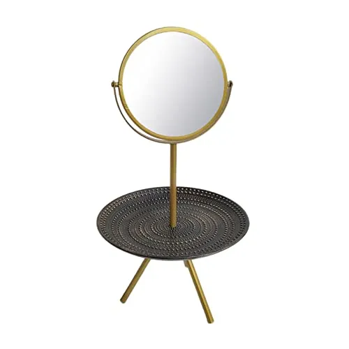 Pinakine Tabletop Vanity Mirror with Wood Storage Tray Women Gift for Dresser Bedroom Gold|Health & Beauty | Makeup | Makeup Tools & Accessories | Makeup Mirrors(53088077PNK)