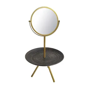 Pinakine Tabletop Vanity Mirror with Wood Storage Tray Women Gift for Dresser Bedroom Gold|Health & Beauty | Makeup | Makeup Tools & Accessories | Makeup Mirrors(53088077PNK)