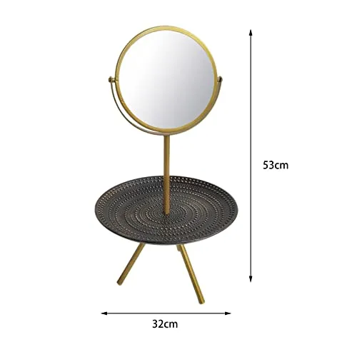 Pinakine Tabletop Vanity Mirror with Wood Storage Tray Women Gift for Dresser Bedroom Gold|Health & Beauty | Makeup | Makeup Tools & Accessories | Makeup Mirrors(53088077PNK)