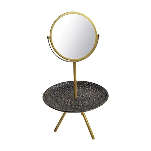 Pinakine Tabletop Vanity Mirror with Wood Storage Tray Women Gift for Dresser Bedroom Gold|Health & Beauty | Makeup | Makeup Tools & Accessories | Makeup Mirrors(53088077PNK)