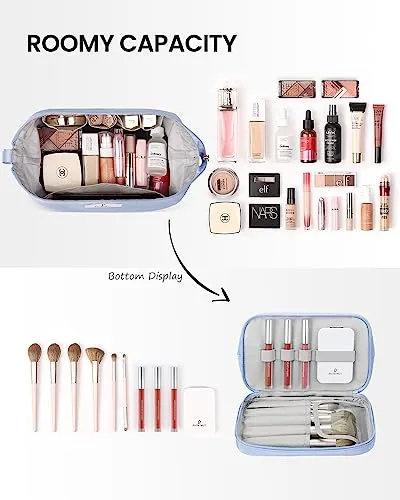 Pocmimut Makeup Bag,Cosmetic Bag for Women Travel Makeup Bag for Girls Large Double Layers Make Up Brush Bags Toiletry Bag for Women(Baby Blue)