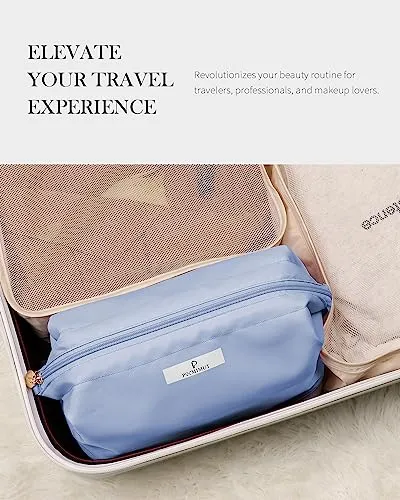 Pocmimut Makeup Bag,Cosmetic Bag for Women Travel Makeup Bag for Girls Large Double Layers Make Up Brush Bags Toiletry Bag for Women(Baby Blue)