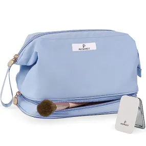Pocmimut Makeup Bag,Cosmetic Bag for Women Travel Makeup Bag for Girls Large Double Layers Make Up Brush Bags Toiletry Bag for Women(Baby Blue)