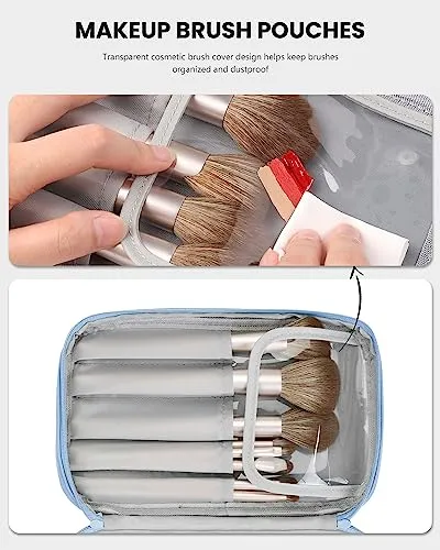 Pocmimut Makeup Bag,Cosmetic Bag for Women Travel Makeup Bag for Girls Large Double Layers Make Up Brush Bags Toiletry Bag for Women(Baby Blue)