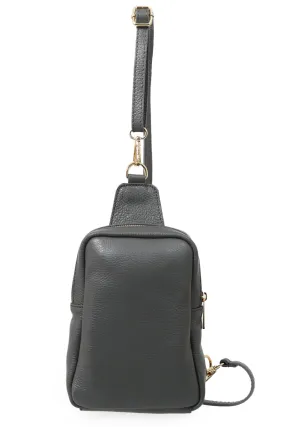 Tara - Italian Leather Sling Bag - Dark Grey, Pebbled
