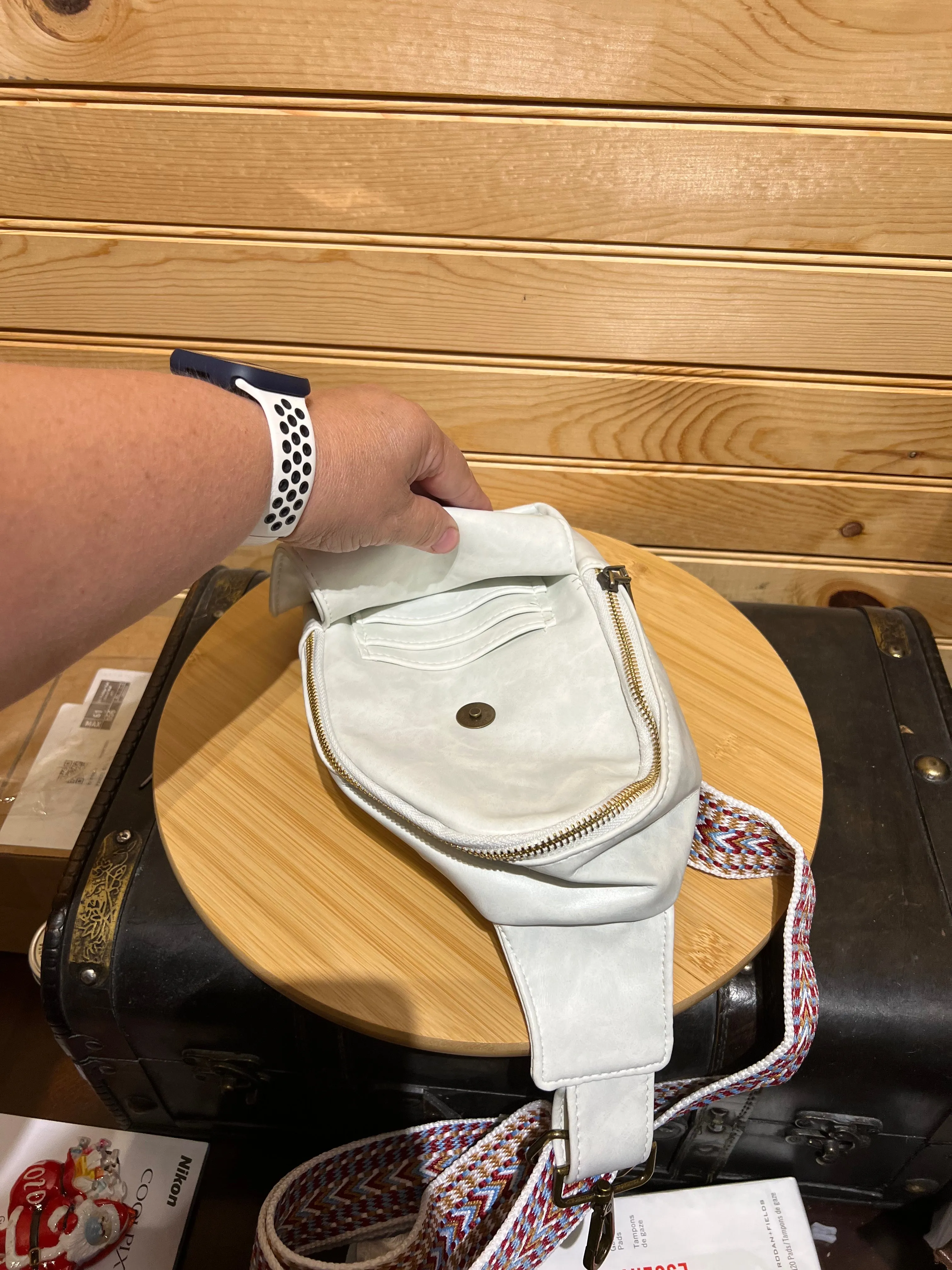 Vegan Leather Sling Bag - Beige