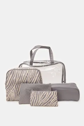 Women Brown Zebra Cosmetic Pouch Set (Pack of 5)