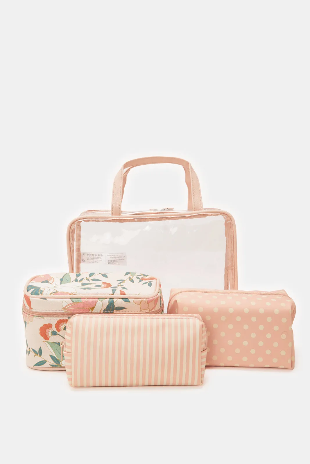 Women Pink Floral Print Cosmetic Pouch Set (4 Piece)